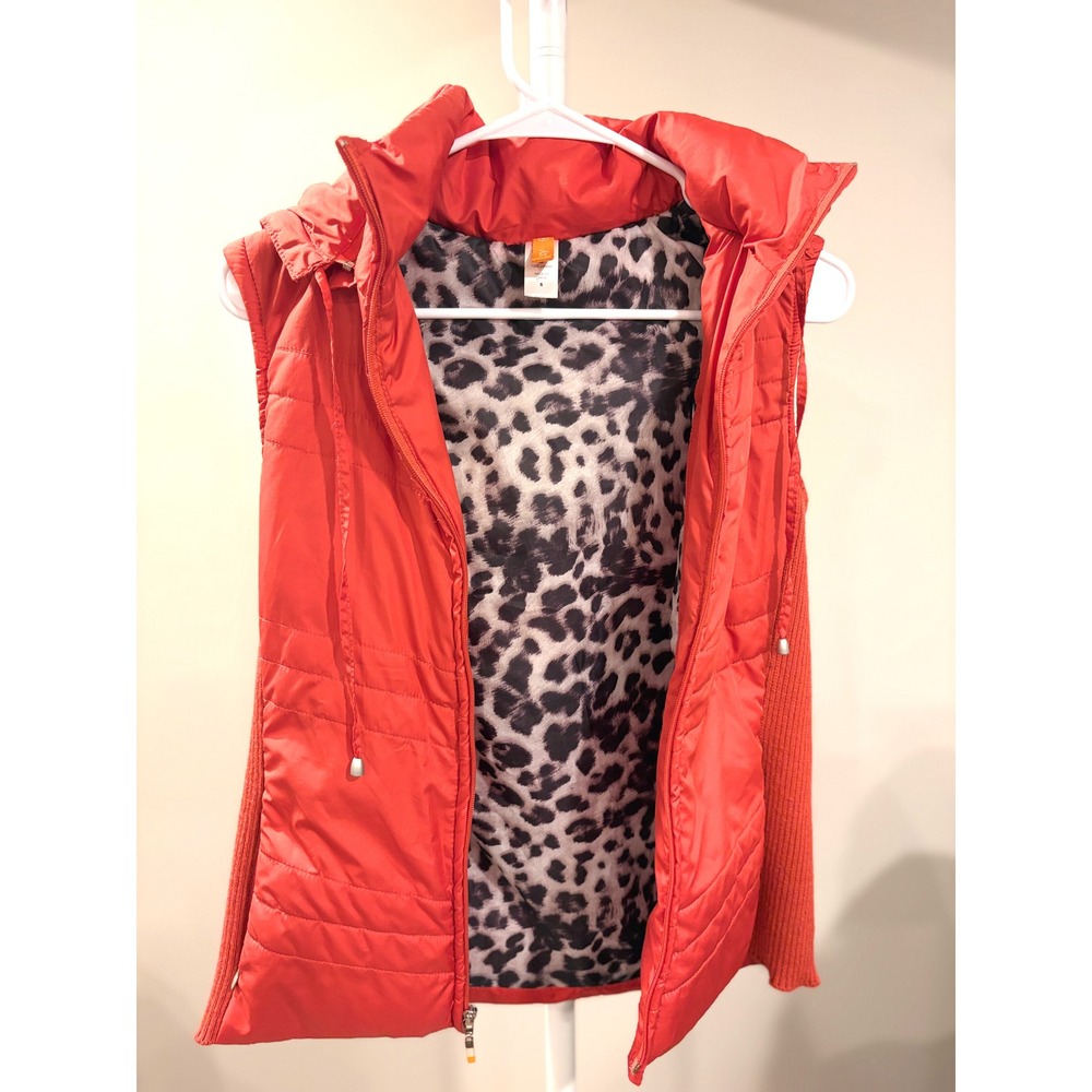 Leopard Print Lining Ribbed Gorpcore Athleisure Lucy Red Hooded Puffer Vest S